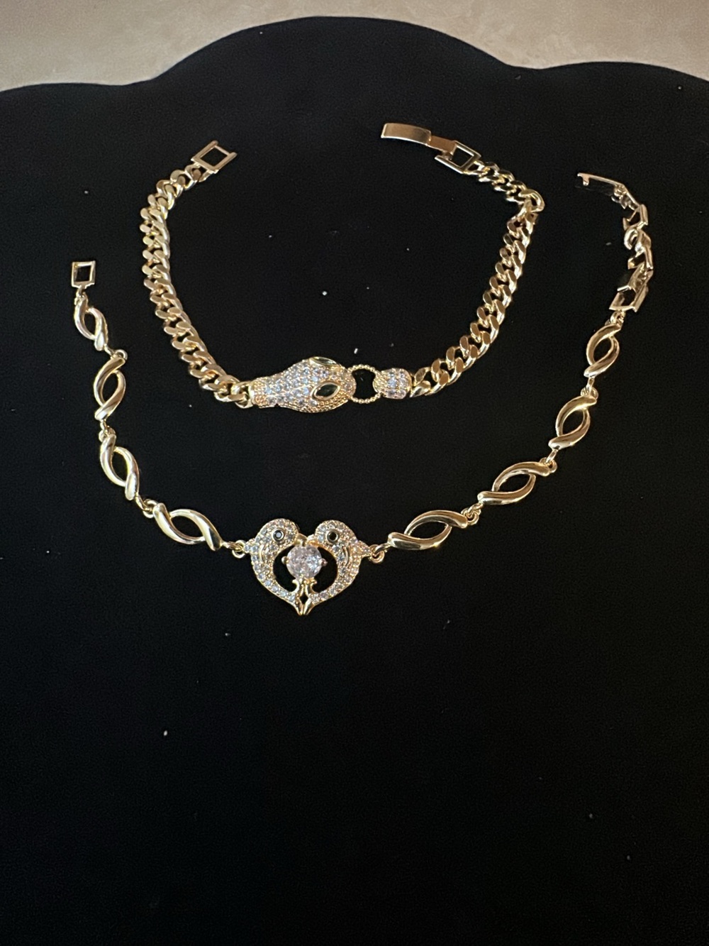 2 piece Gold-filled Crystal Heart & Snake Chain Bracelet Set - Picture 6 of 8